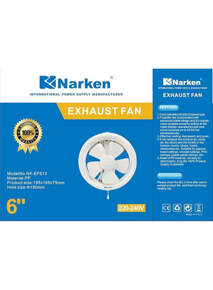 Narken Exhaust Fan 6 Inches for window of the kitchen or bathroom office Power 13W Speed 1900r min Air Volume 200m³ h full copper motor. - Image 3